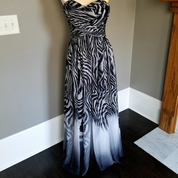 La Femme Strapless Evening Gown 0 Print Prom - Picture 2 of 8